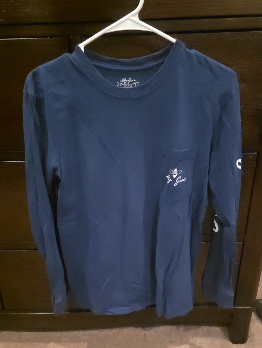 Lilly Grace Navy Long-Sleeve Pocket Tee with Small Logo